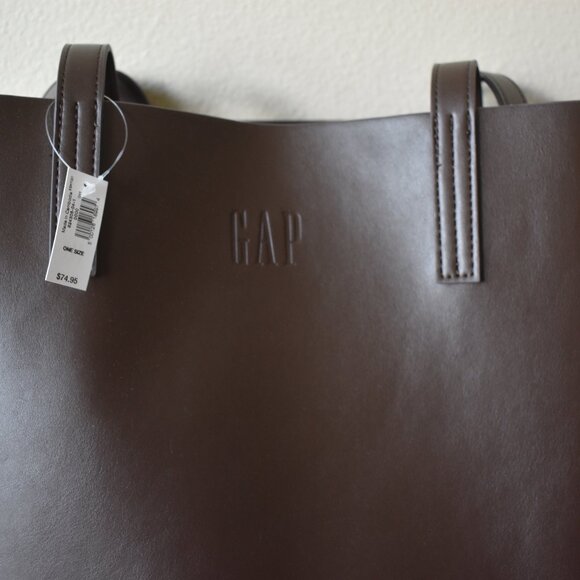 NWT Gap Synthetic Leather Tote in Dark Brown - Picture 2 of 4